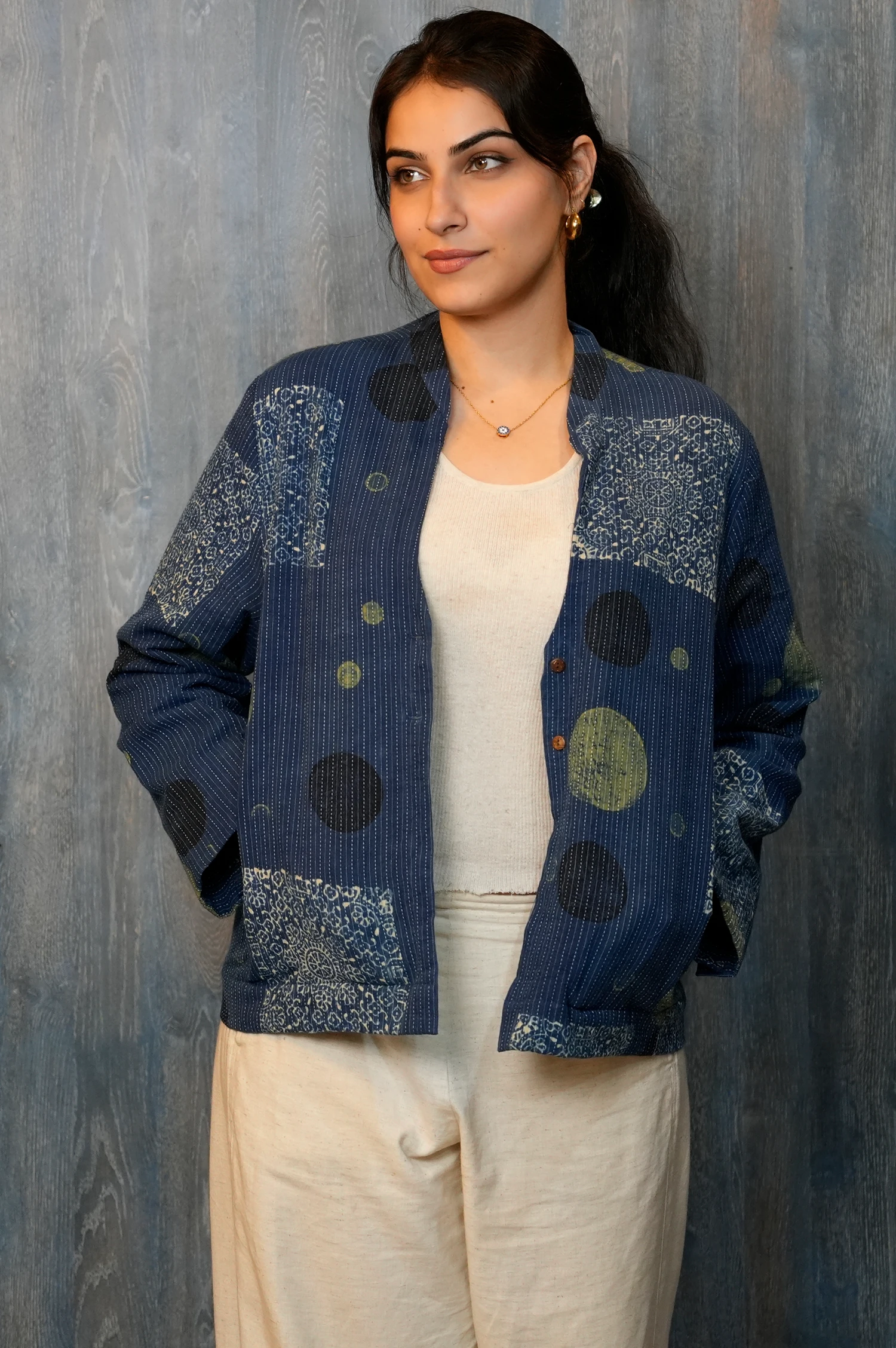 Straight-fit handwoven cotton blue and white checkered dress 4