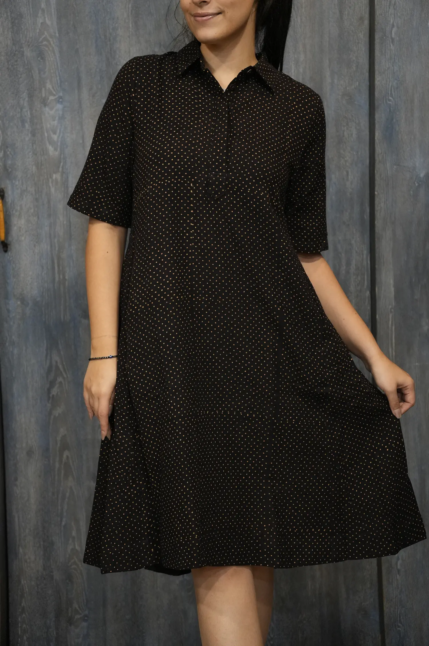 Black Shirt Dress with Polka Dots (2)